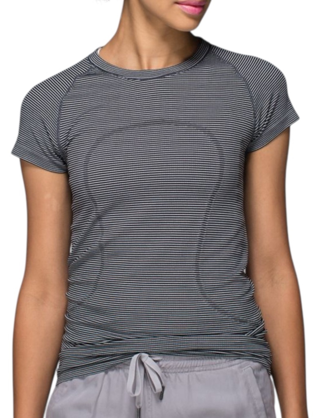 Lululemon Run Swiftly Tech Tee Stripe Size 8 Black Silverescent